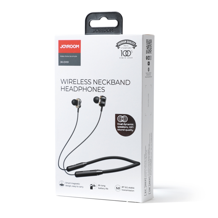 JOYROOM JR-DY01 Neckband Wireless Bluetooth Magnetic Dual Dynamic In-ear Sports Outdoor Earphone(Black)