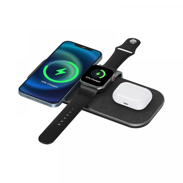 WIWU PA3IN1B POWER AIR 15W 3 IN 1 QC3.0 PD30W WIRELESS CHARGER - BLACK