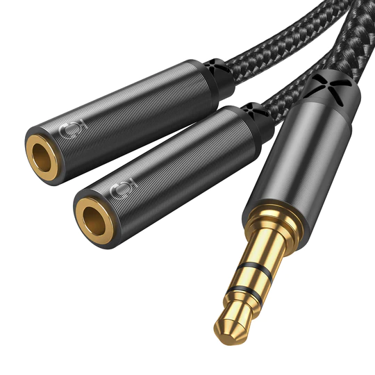Headphone male to 2-female Y-splitter audio cable 0.2m-black SY-A04