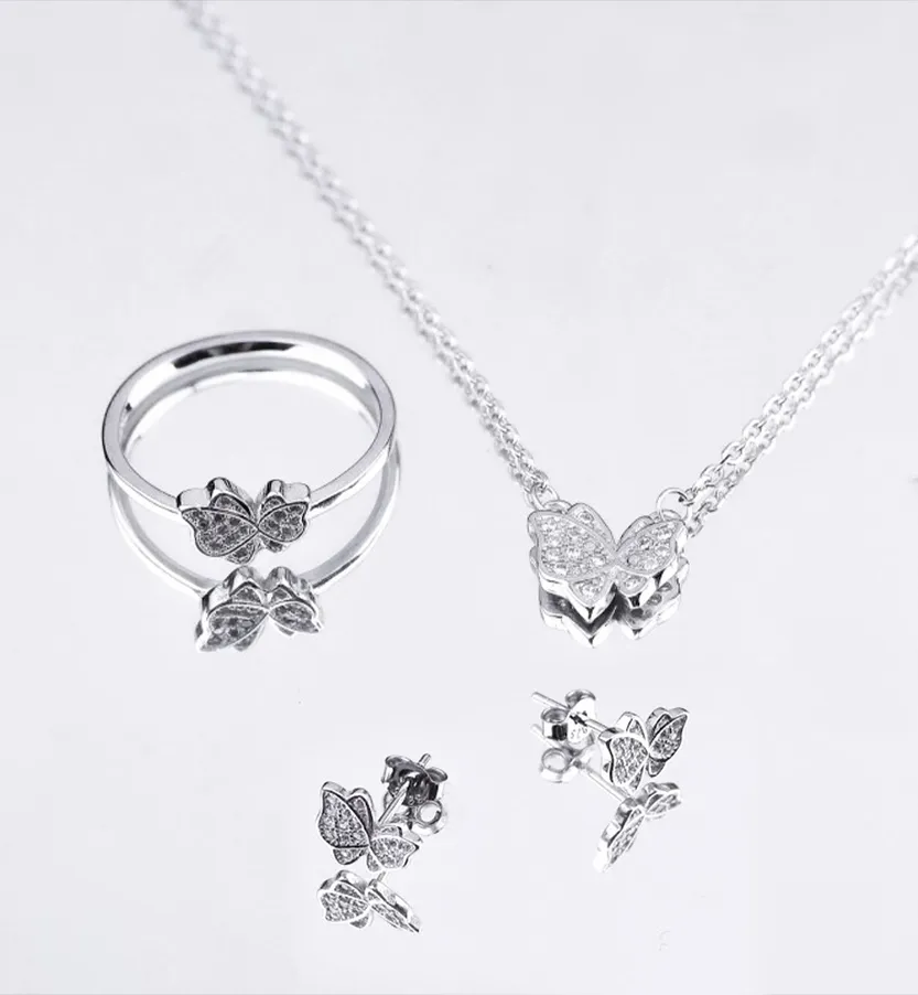Butterfly shaped silver 3 pieces set