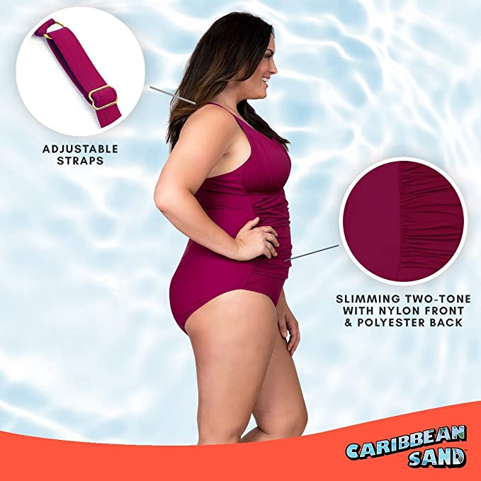 Caribbean Sand Ruched Plus Size Swimwear Sizing One Piece Swimsuit for Women with Tummy Control