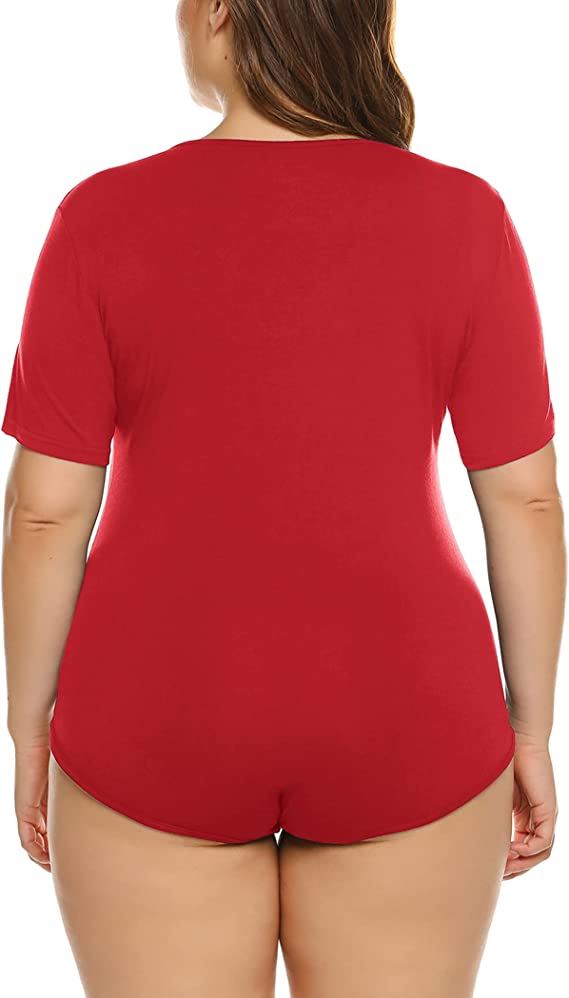 IN'VOLAND Women's Bodysuit Plus Size Short Sleeve Scoop Neck Bodysuit Basic Top T Shirt Leotards Jumpsuits