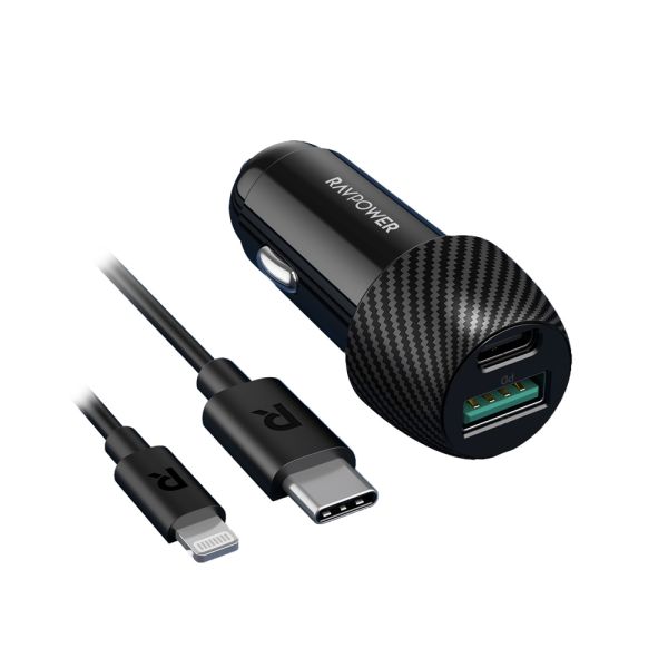 RAVPower RP-VC031 Total 49W Car Charger + 1m Lightning Cable Combo Black Products Included: RP-VC30