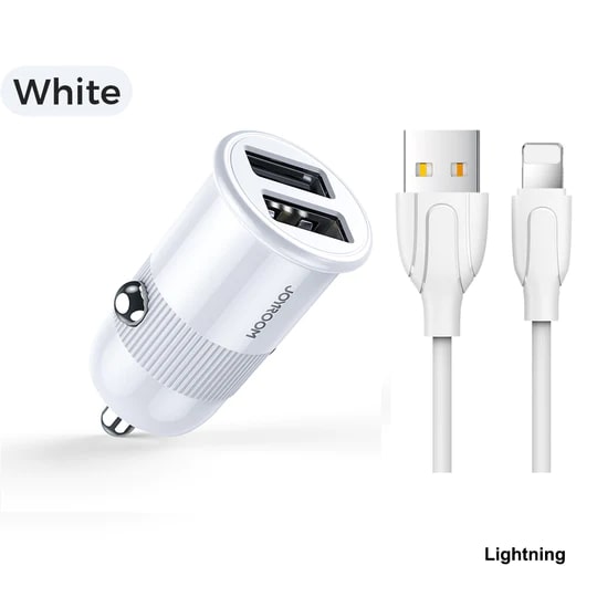 Joyroom 3,1 A dual port smart car charger white with lightning cable (C-A06)