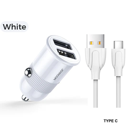 Joyroom 3,1 A dual port smart car charger white type c cable (C-A06)