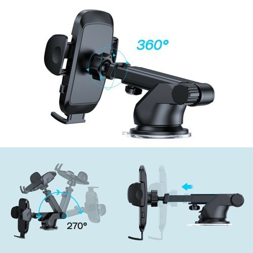 Joyroom car phone holder with telescopic extendable arm for dashboard and windshield black (JR-ZS259)