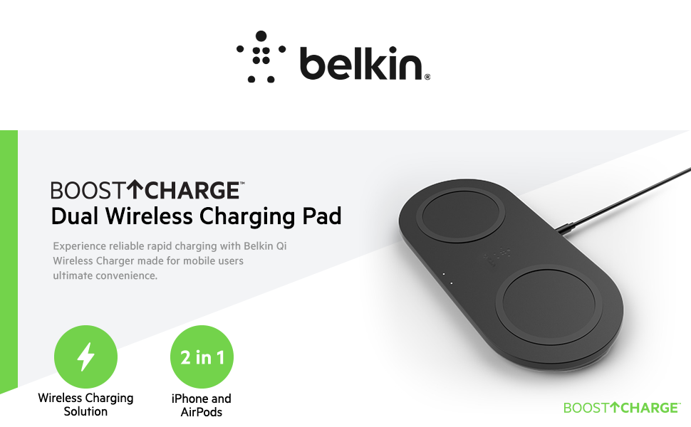Belkin WIZ002vfBK CHARGE™ Dual Wireless Charging Pads 10W, Power supply included