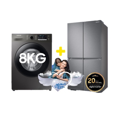 SAMSUNG 593 Liters French Four Door Refrigerator with 8 KG 1400 RPM Washing Machine