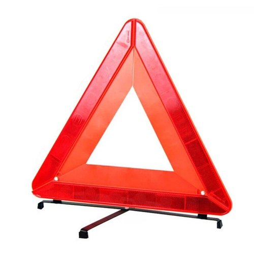 The red warning triangle is reflective for road safety
