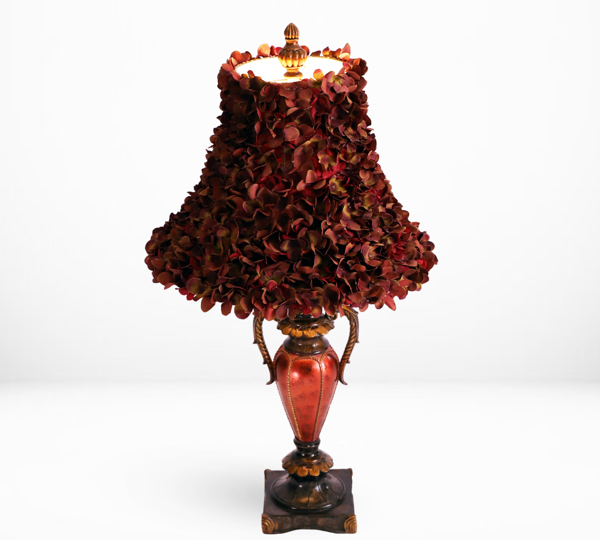 Faux Rose Leaves Table Lamp - Hand Arranged