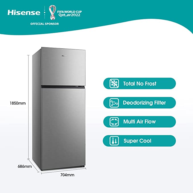 Hisense Double Door Top Mount Refrigerator 466 Liters - Silver