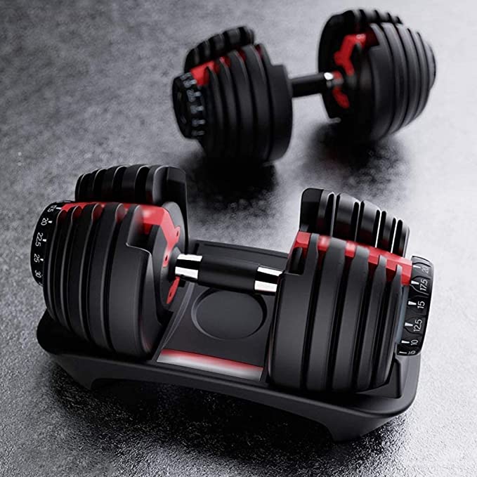Fitness Dial Dumbbell with Handle and Weight Plate for Home Gym Set  24 kg *2