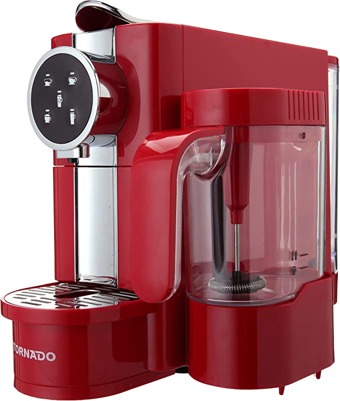 Tornado TCMN-C65R Capsules Coffee Machine with Milk Frother - Red