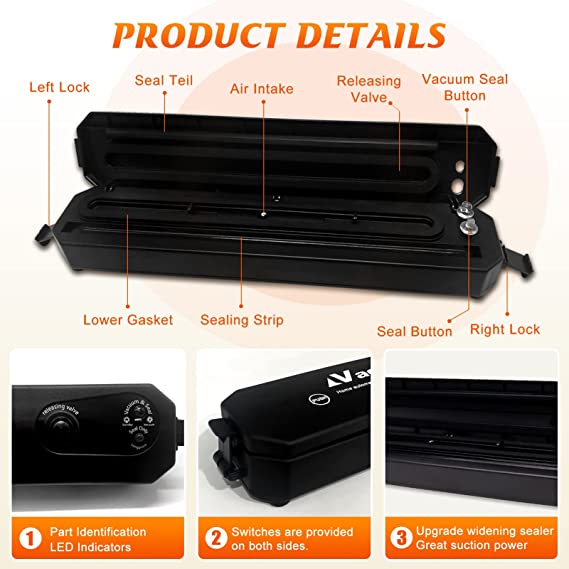 Vacuum Sealer Machine for Food Storage, Automatic Food Sealer Dry Moist Air Sealing System,