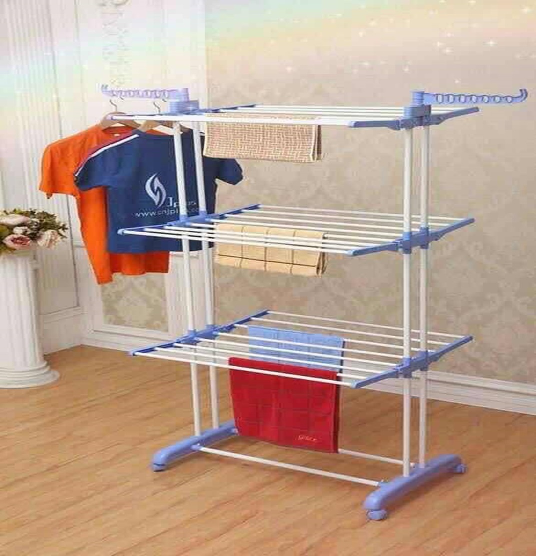 Stainless Steel Double Pole Cloth Drying Stand/with Foldable Wings 3 Layer