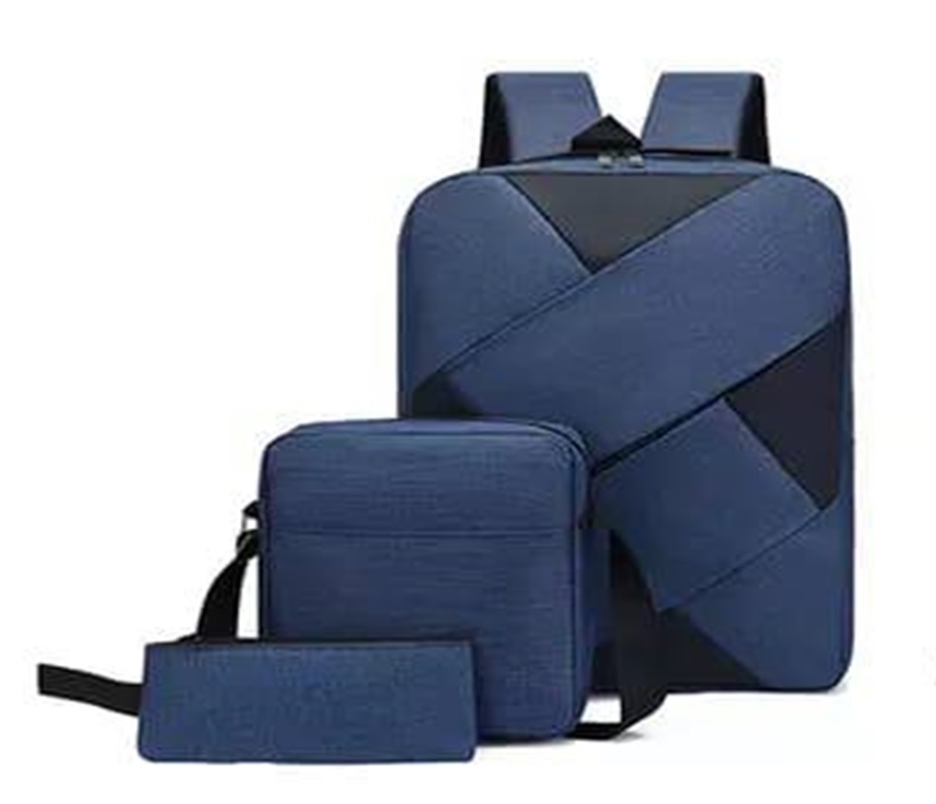 3pcs Men Color block Backpack Set Blue