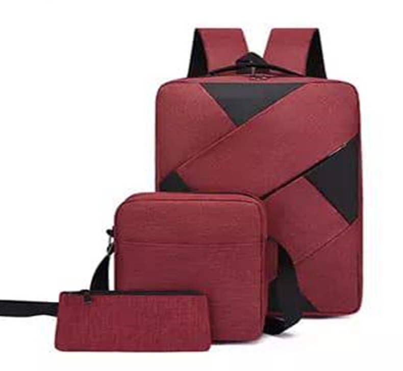3pcs Men Color block Backpack Set Red