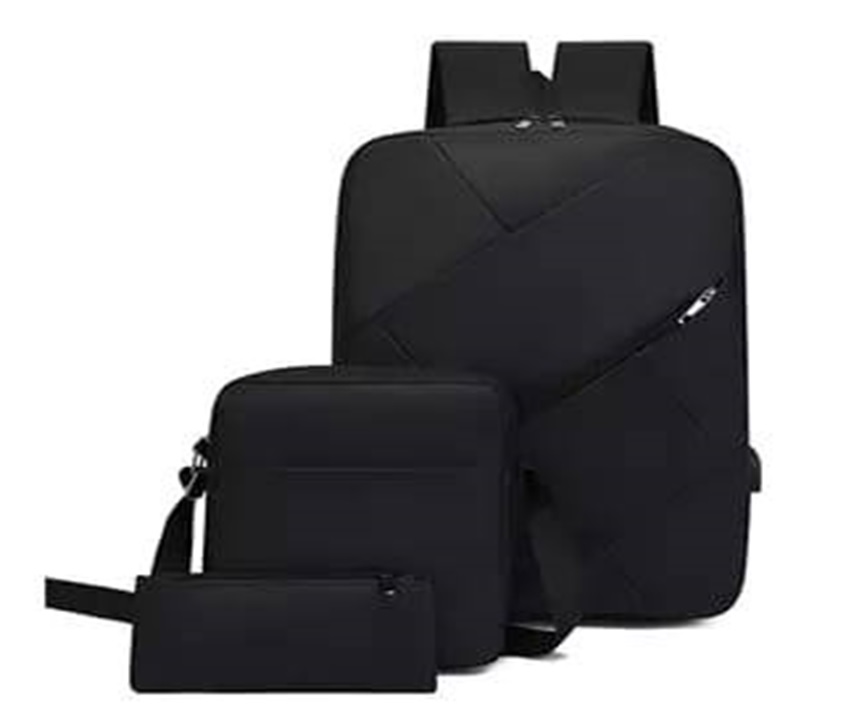 3pcs Men Color block Backpack Set Black