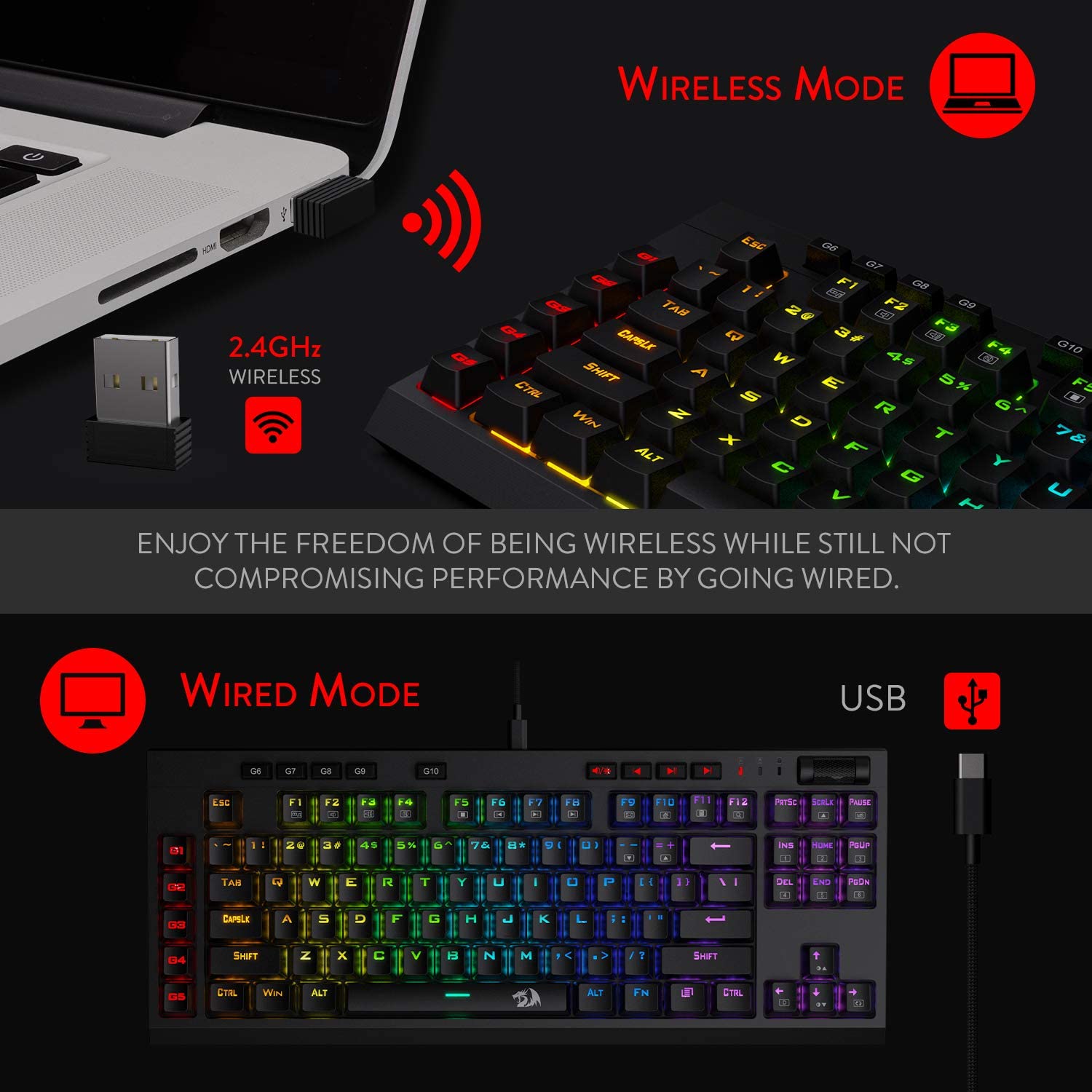 Redragon K596 Wired and Wireless Mechanical Gaming Keyboard