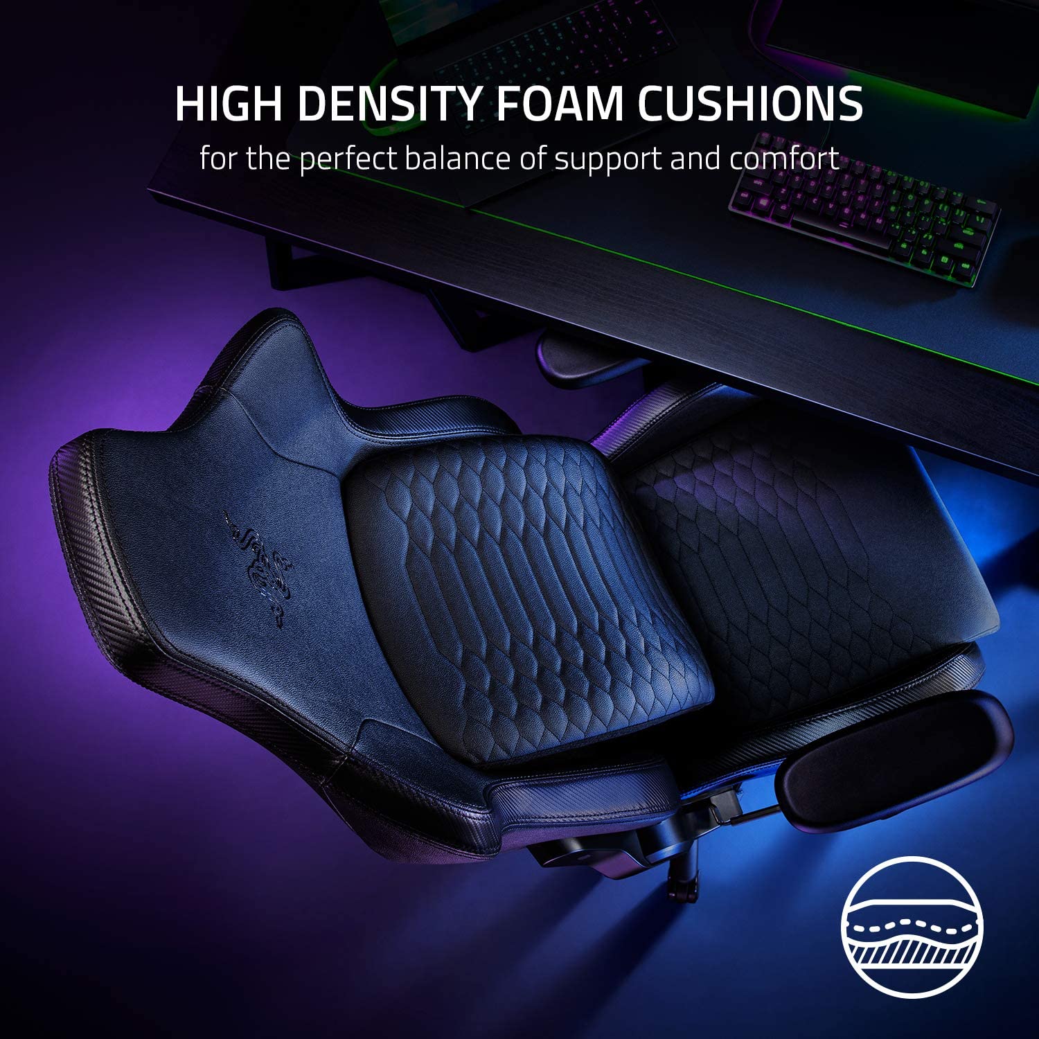 Razer Iskur Gaming Chair Multi-Layer Synthetic Leather Built-in Lumbar Support - Black