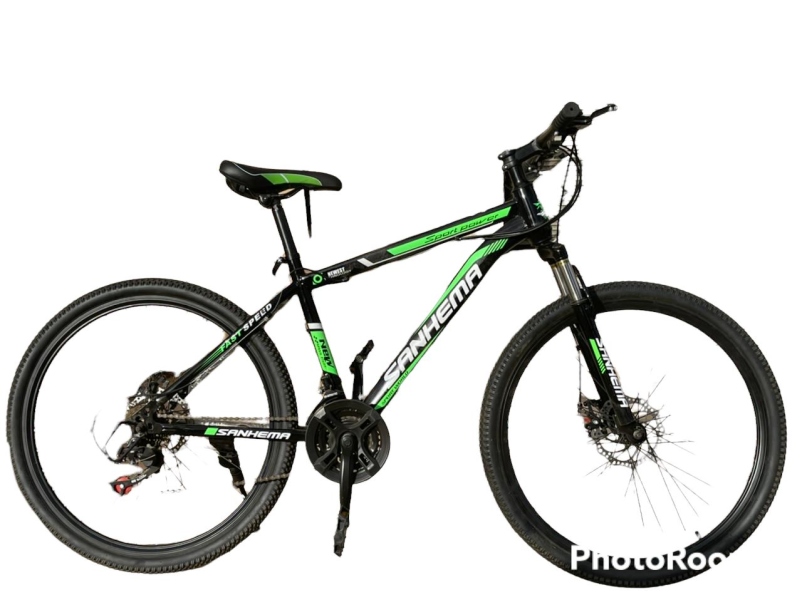 26 inch black and green bicycle