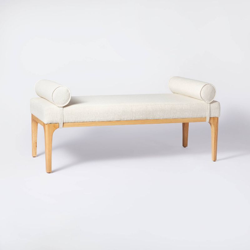 Randolph Bench with Bolster Pillows Linen - Threshold™ designed with Studio McGee