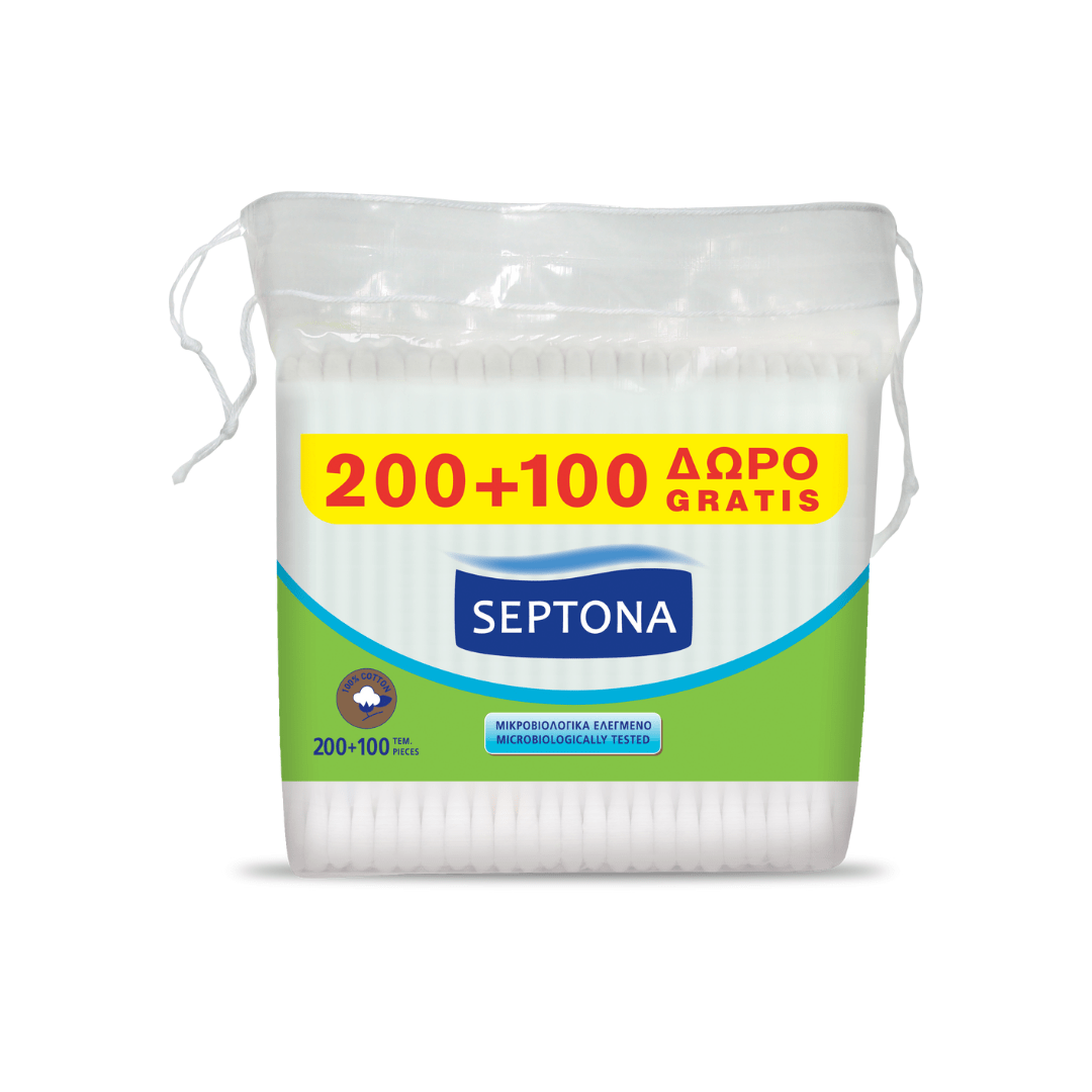 Septona Cotton Buds ( 200pcs)+100 Plastic Bag With String