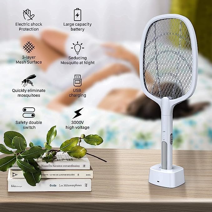 Rechargeable LED Mosquito Swatter with Base