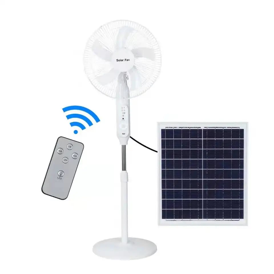 16 inch Solar Powered Fan, 12 Volt Rechargeable Lithium Battery with Remote Control