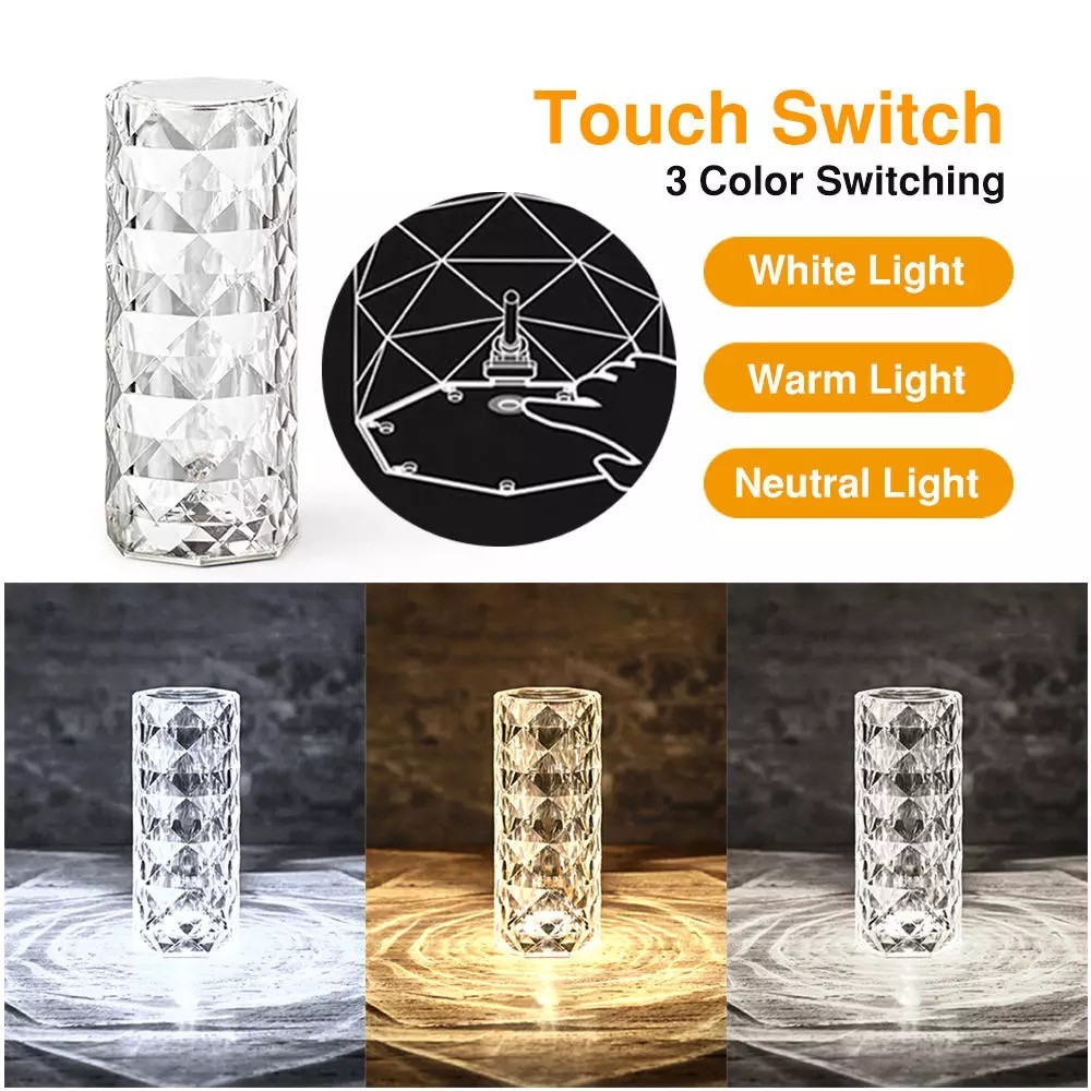 Crystal Glass USB Adjustable Table Lamp with Touch Control Acrylic