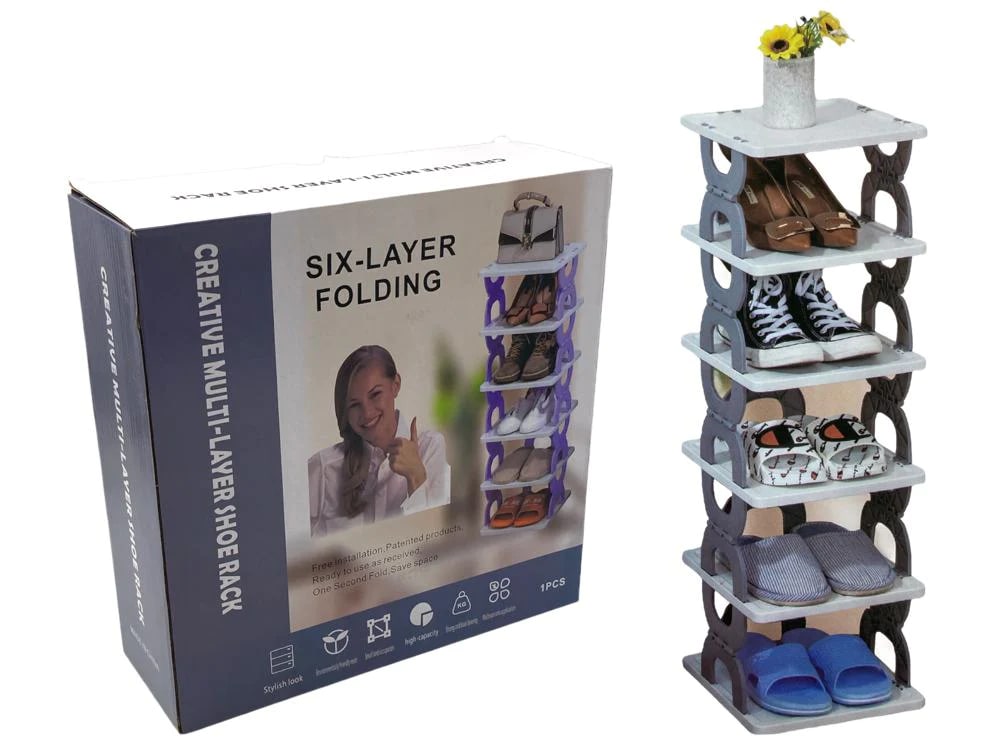 Six Layers Plastic Shoe Rack with Folding Design