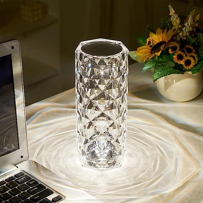Crystal Table Lamp LED Night Light with USB Charging Port and Touch Control