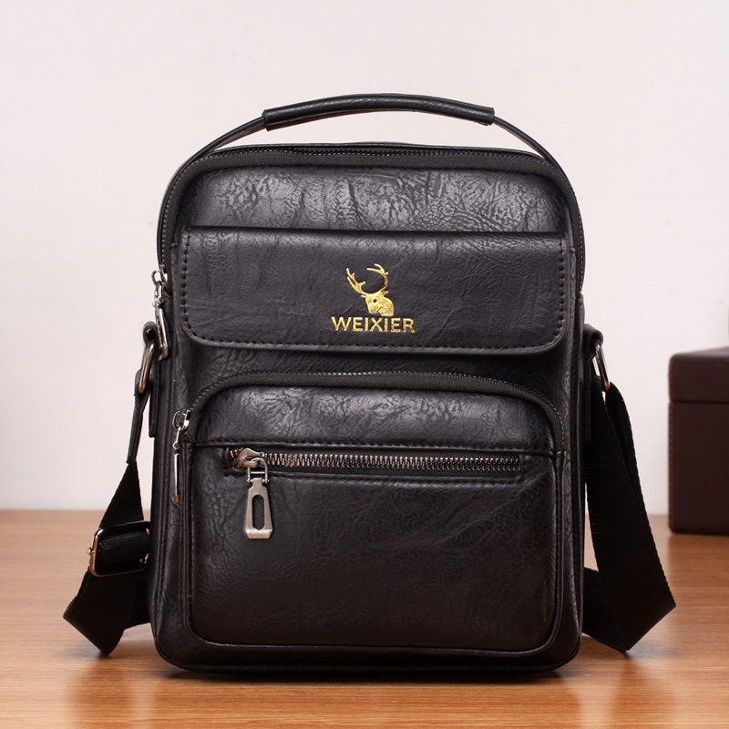 WEIXIER Large PU Leather Business Crossbody Handbag for Men