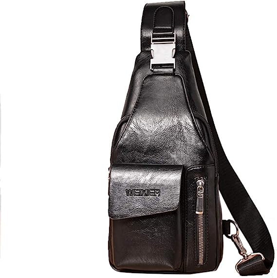 Weixier Leather Crossbody Shoulder Bag For Men - Black