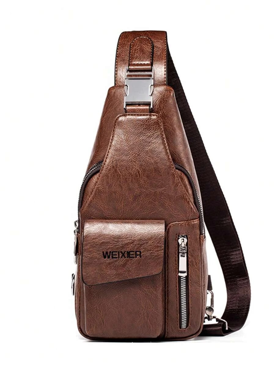 Weixier Leather Crossbody Shoulder Bag For Men - Brown