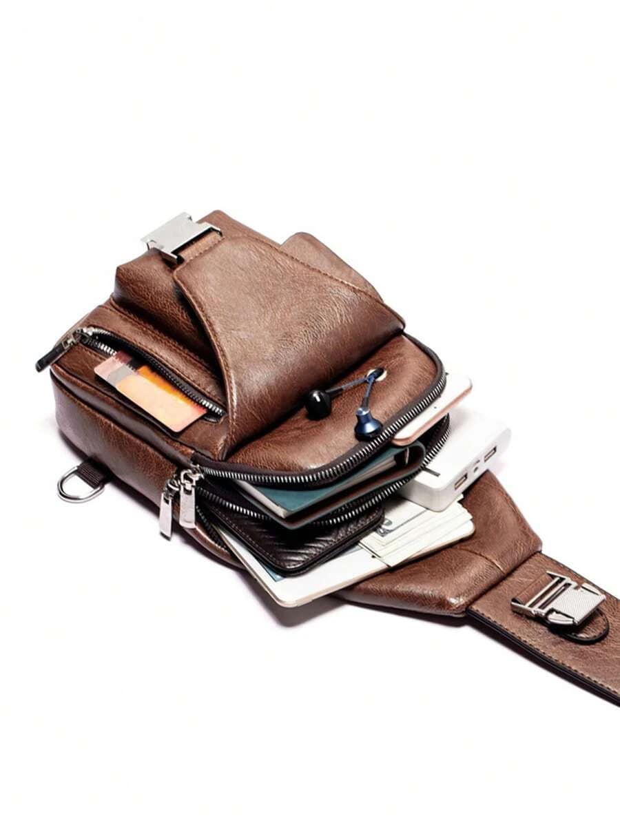 Weixier Leather Crossbody Shoulder Bag For Men - Brown