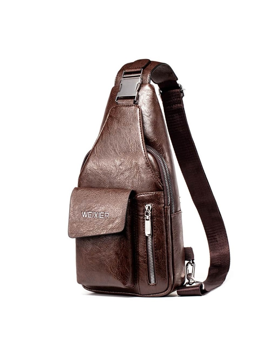 Weixier Leather Crossbody Shoulder Bag For Men - Dark Brown