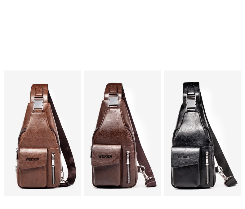 Weixier Leather Crossbody Shoulder Bag For Men - Black