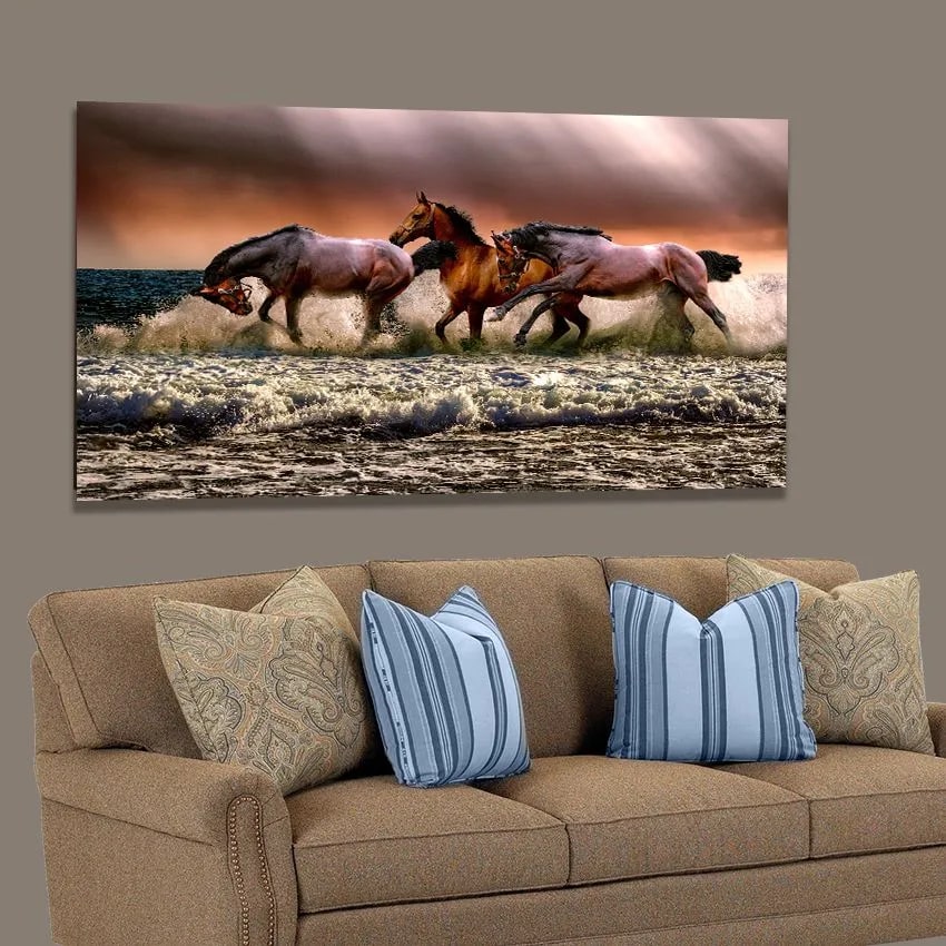 Horses Printed Wall Art Painting - 120x60 cms