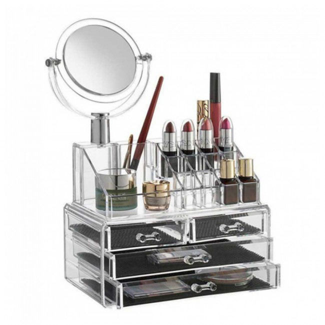 Acrylic Makeup Organizer with Vanity Mirror, Jewelry 8704/CX-8702