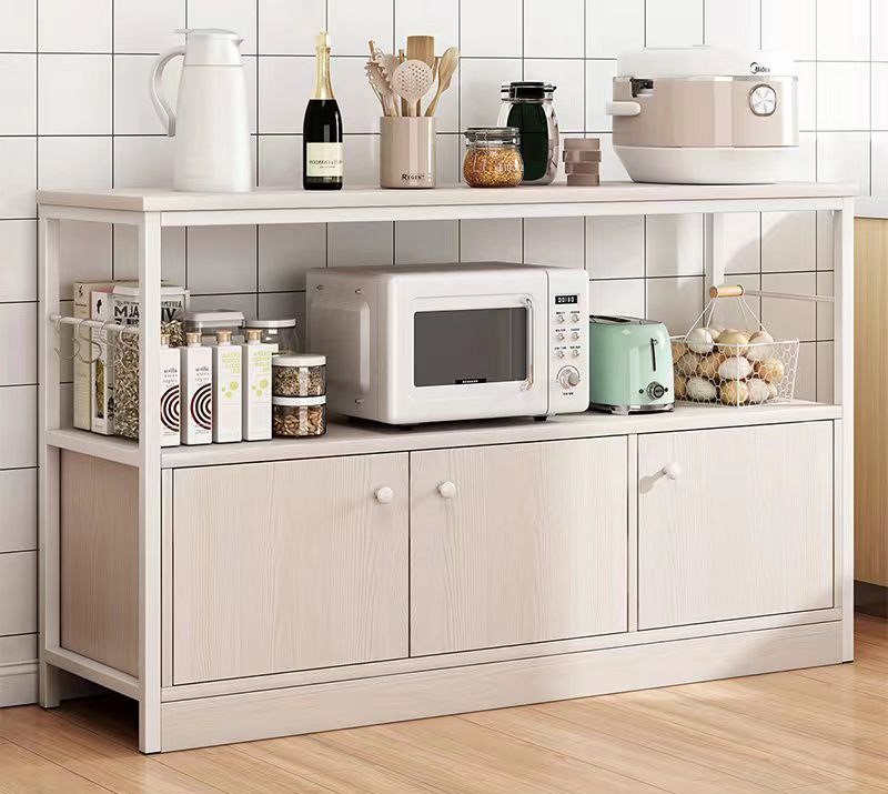 Beige Wooden Kitchen Cabinet with 3 Lower Shelves