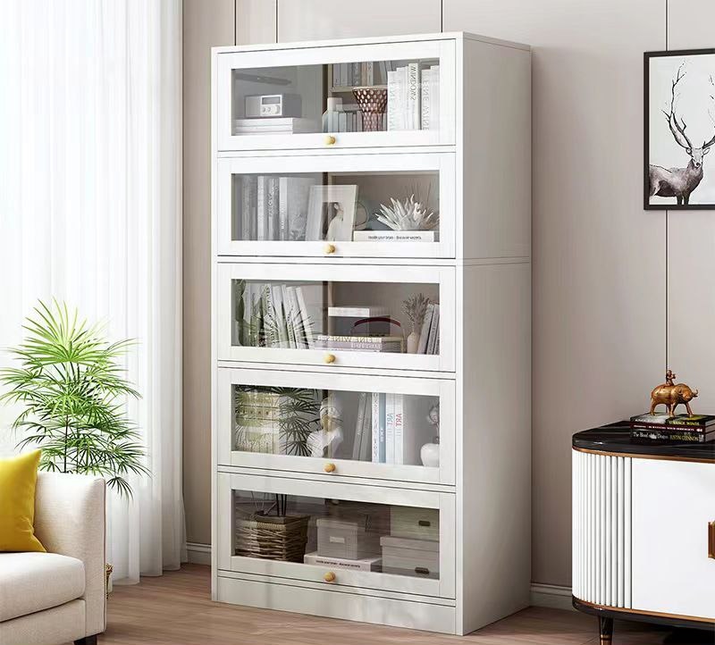 Versatile Wooden White Cabinet with Transparent Doors