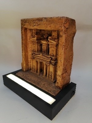 Miniature Model of the Treasury of city of Petra, Made of Resin, with a Base and Lights