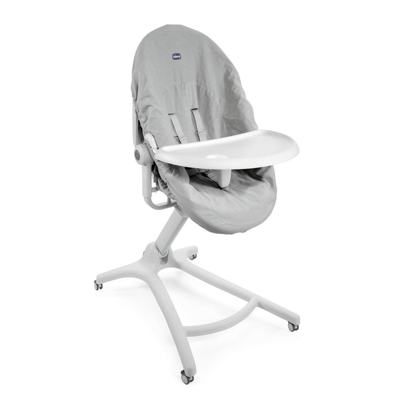 Chicco Gray and White Baby Dining Chair with Seat Cover and Tray