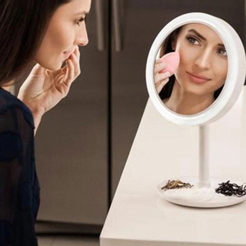 Portable mirror with built-in fan and LED lights