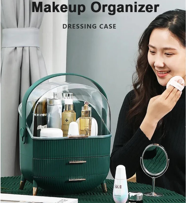 Makeup Organizer Box large capacity - Green