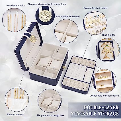 Portable Double Layer Jewelry Storage Box - Blue
