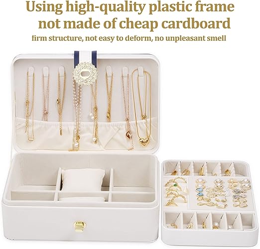 Portable Double Layer Jewelry Storage Box - White