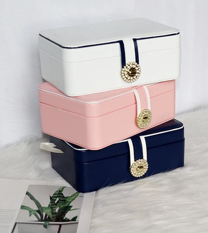 Portable Double Layer Jewelry Storage Box - Pink