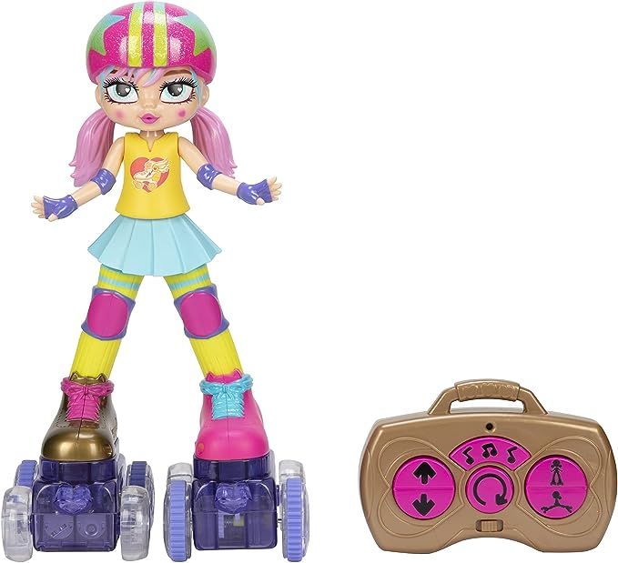 Rock N Rollerskate Doll Rainbow Riley Light Up Remote Control Rollerskating Doll - Plays Music and Skates!, 10" H